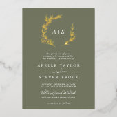 Invitation En Aluminium Mariage Monogramme vert foncé à feutre minimal (Recto)