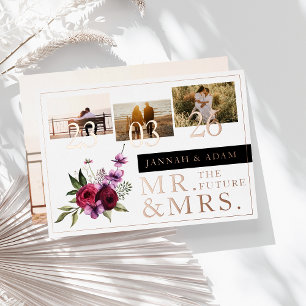 Invitation En Aluminium Mariage Monsieur et Madame Burgundy Floral Rose Go