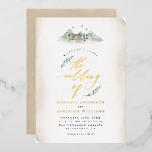 Invitation En Aluminium Mariage Montagne et Feuilles Aquarelle Brun Campag