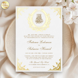 Invitation En Aluminium Mariage Musulman Blanc Crête Or Antique