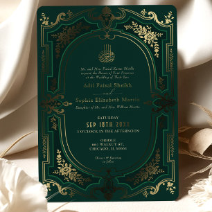 Invitation En Aluminium Mariage Musulman Émeraude Élégance Dorure