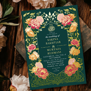 Invitation En Aluminium Mariage Musulman Floral de Jardin Enchanté Vert
