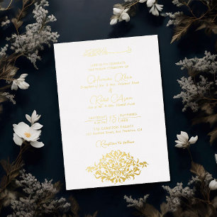 Invitation En Aluminium Mariage Musulman Floral Paisley en Marbre Blanc Ar