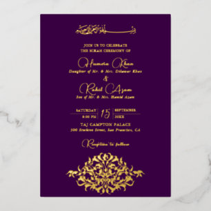 Invitation En Aluminium Mariage Musulman Floral Paisley Or Purp Or