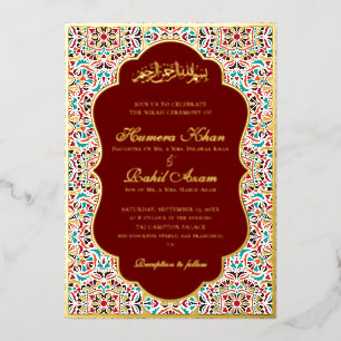 Invitation En Aluminium Mariage Musulman Motif Floral Ivoire Sarcelle Bleu