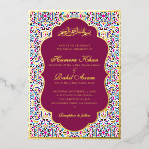 Invitation En Aluminium Mariage Musulman Motif Floral Ivoire Sarcelle Bleu