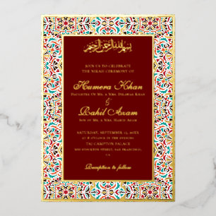 Invitation En Aluminium Mariage Musulman Motif Floral Ivoire Turquoise Ble