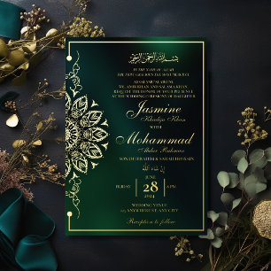 Invitation En Aluminium Mariage musulman Nikah Mandala en or de luxe