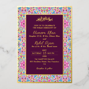 Invitation En Aluminium Mariage Musulman Orné de Violet de Prune d'Arabie