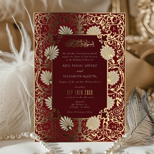 Invitation En Aluminium Mariage musulman Red & Gold Foil Accents