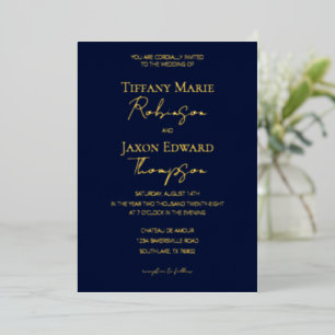 Invitation En Aluminium Mariage Navy Blue and Gold Luxe