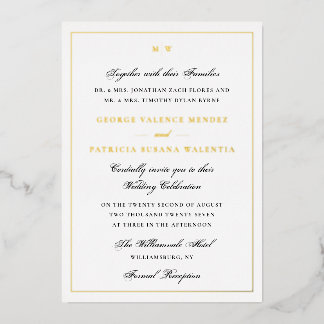 Invitation En Aluminium Mariage noir blanc monogramme élégant encadré