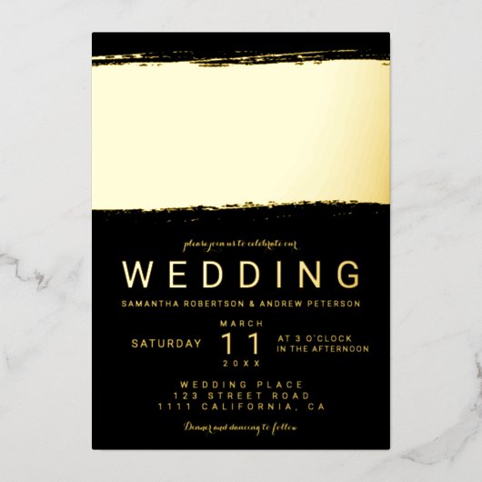 Invitation En Aluminium Mariage noir bracelet or moderne (Recto)