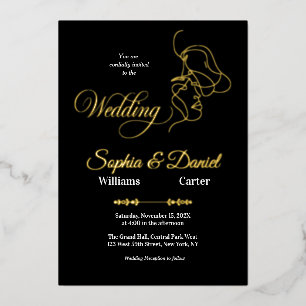 Invitation En Aluminium Mariage noir et blanc de luxe Chic Couple artistiq