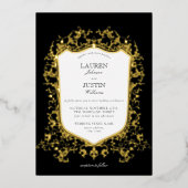 Invitation En Aluminium Mariage noir et or classique Crest (Recto)