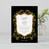 Invitation En Aluminium Mariage noir et or classique Crest (Debout devant)