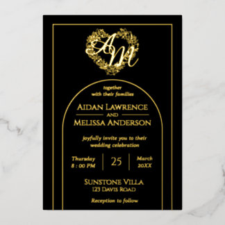 Invitation En Aluminium Mariage noir et or de luxe
