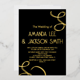 Invitation En Aluminium Mariage Noir et Or Tourbillons Abstraits