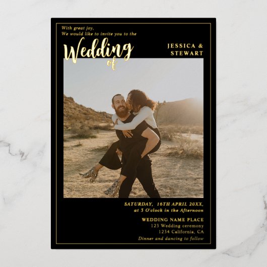 Invitation En Aluminium Mariage noir moderne en gras (Recto)