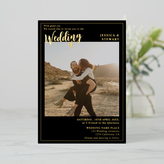 Invitation En Aluminium Mariage noir moderne en gras (Debout devant)