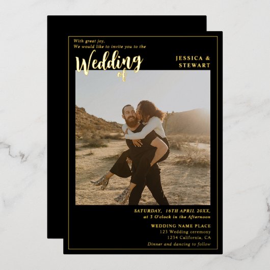 Invitation En Aluminium Mariage noir moderne en gras (Recto/Verso)