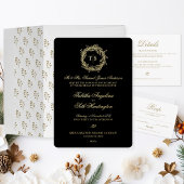 Invitation En Aluminium Mariage noir Monogram Gold