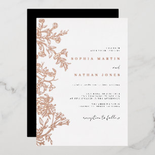 Invitation En Aluminium Mariage Noir Rose Doré Floral Élégant
