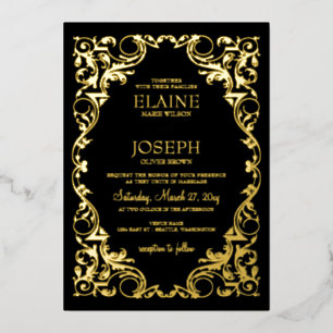 Invitation En Aluminium Mariage noir rustique élégant cadre orange