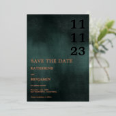 Invitation En Aluminium Mariage noir vert émeraude moderne Enregistrer la (Debout devant)