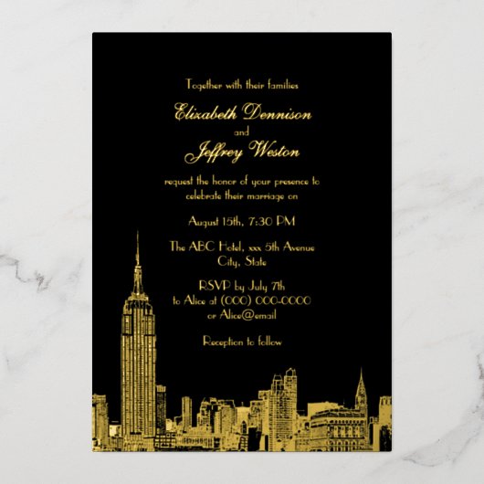 Invitation En Aluminium Mariage NYC Skyline ESB Etch (Recto)