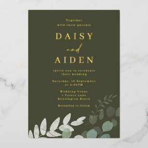 Invitation En Aluminium Mariage Olive Feuille Verte Feuille Dorée