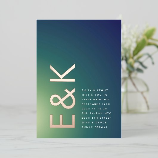 Invitation En Aluminium Mariage Ombre Vert Vert Ultra Moderne (Debout devant)