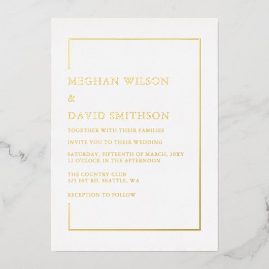 Invitation En Aluminium Mariage or blanc simple et élégant (Recto)