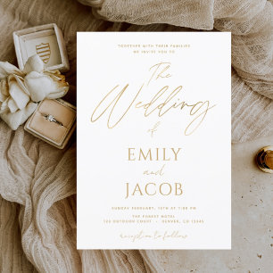 Invitation En Aluminium Mariage Or Blanc Typographie Moderne Script