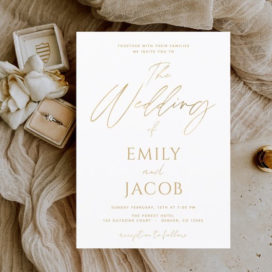 Invitation En Aluminium Mariage Or Blanc Typographie Moderne Script