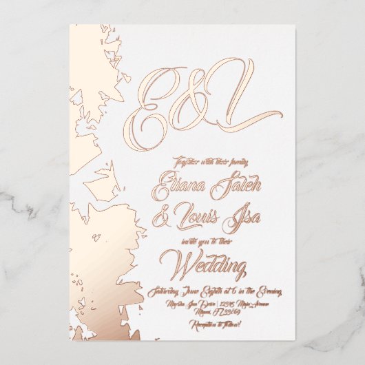 Invitation En Aluminium Mariage or broché fractal (Recto)