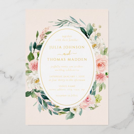 Invitation En Aluminium Mariage or floral Blush (Recto)