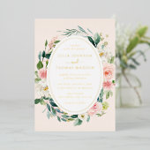 Invitation En Aluminium Mariage or floral Blush (Debout devant)