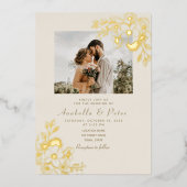 Invitation En Aluminium Mariage or floral doré (Recto)