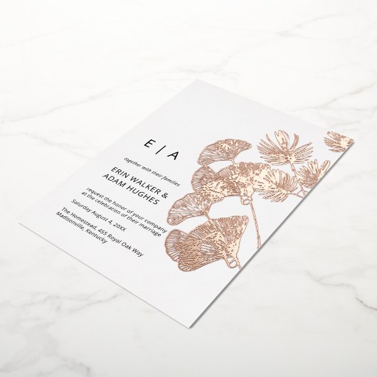 Invitation En Aluminium Mariage or Gingko Leaf Real Rose (Rotation)