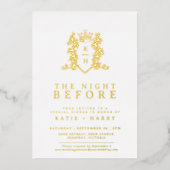 Invitation En Aluminium Mariage or monogramme de la Couronne la veille (Recto)