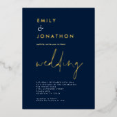 Invitation En Aluminium Mariage Or Navy Script Classe Réel (Recto)