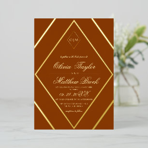 Invitation En Aluminium Mariage Or Orange Brûlé Diamant Moderne