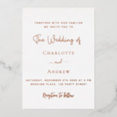 Invitation En Aluminium Mariage or rose blanc (Recto)