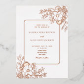 Invitation En Aluminium Mariage or Rose Floral (Recto)
