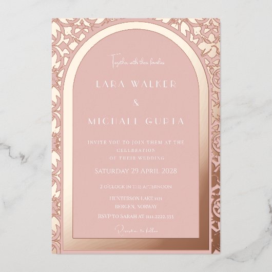 Invitation En Aluminium Mariage or Rose prestigieux (Solid) (Recto)