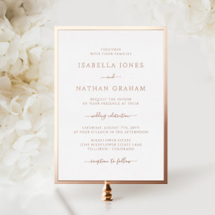 Invitation En Aluminium Mariage or Rose simple