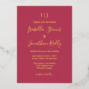 Invitation En Aluminium Mariage Or Rouge Magenta Classique Minimaliste Fo