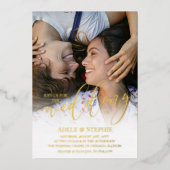 Invitation En Aluminium Mariage Or Script Photo Double Face (Recto)