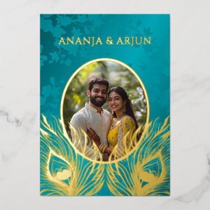 Invitation En Aluminium Mariage Or Ton de Bijou Paon 